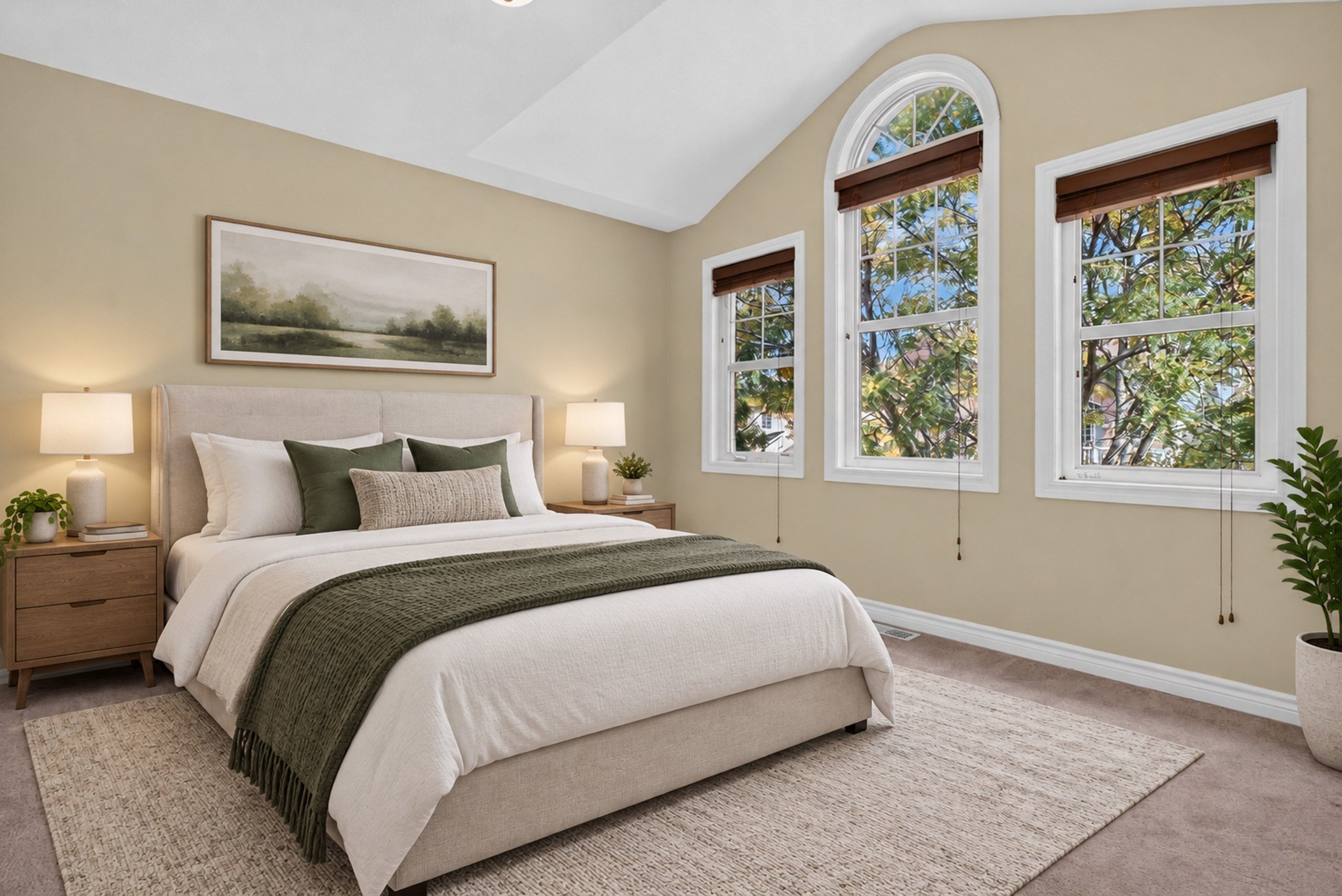 Bedroom with vaulted ceiling